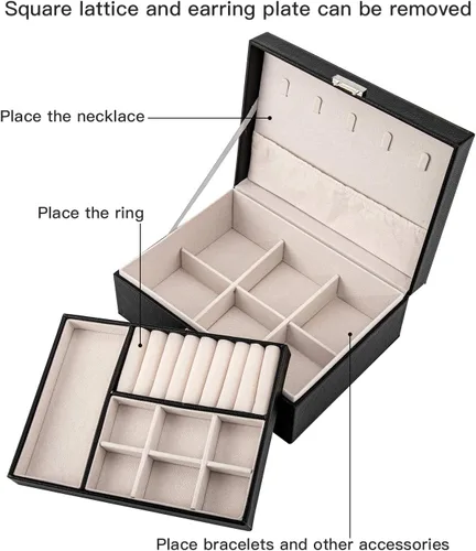 Vista 4 de Joyero para collar, anillo, aretes, pulsera, organizador de joyas de viaje, estuche de joyería grande, caja de joyería portátil
