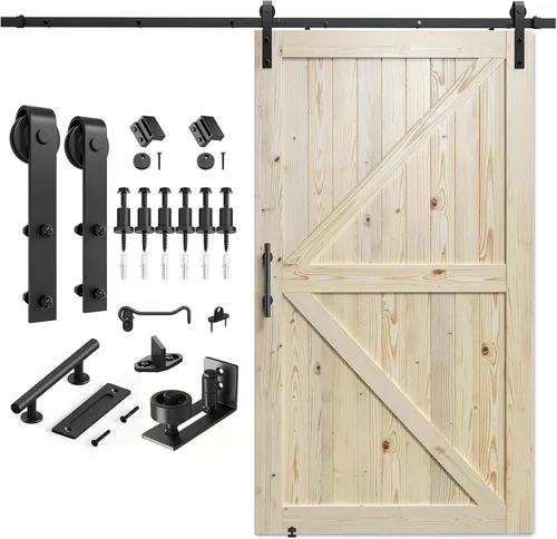 Vista 14 de SMARTSTANDARD Puerta corredera de granero de 24 x 84 pulgadas con kit de herrajes para puerta de granero de 4 pies incluido, puerta de madera maciza