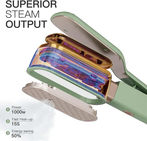 Vista 4 de Vaporizador de mano para ropa, mini plancha de viaje 3 en 1, rotación de 180°, calentamiento rápido de 1000 W, 15 segundos, removedor de arrugas