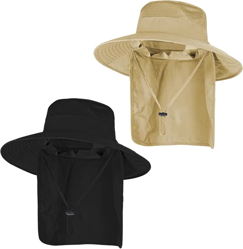 Vista 7 de Sombreros de sol para hombres y mujeres, sombrero de pesca UPF 50+ transpirable de ala ancha Beige