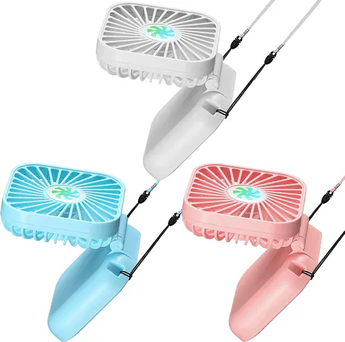 Vista 8 de Hortsun 3 piezas de ventilador portátil de collar a granel, mini ventilador de mano personal recargable por USB, pequeños regalos de refrigeración