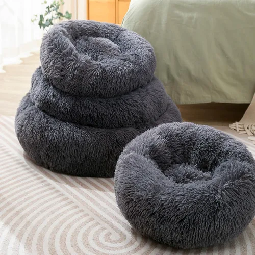Vista 4 de Camas para gatos de interior, cama redonda para perros pequeños, color gris Gris-oscuro