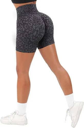 Vista 4 de RUUHEE - Pantalones cortos de yoga sin costuras para mujer, cintura alta de 5 pulgadas. Pantalones cortos de entrenamiento