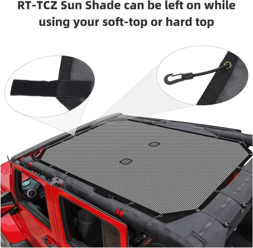 Vista 8 de RT-TCZ para Jeep JKU Parasol de malla para el techo de 4 puertas para Jeep Wrangler 2007-2017 JKU Top Bikini negro