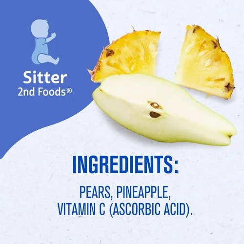 Vista 8 de Gerber Stage 2 Alimentos para bebés, tarros de puré de pera y piña, puré para bebés, 16 unidades Alimento para bebés etapa 2; tina de puré de piña