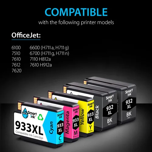 Vista 2 de Smart Ink Cartuchos de tinta compatibles de repuesto para HP 932XL 933XL 932 XL 933 XL, paquete de 5 unidades (2 negro, cian/magenta/amarillo)