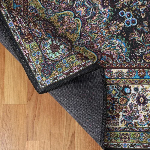 Vista 4 de SUPERIOR Medallion - Alfombra lavable, respaldo de algodón, alfombra para mesa de comedor, alfombra para vestíbulo, de fácil cuidado, alfombra Negro