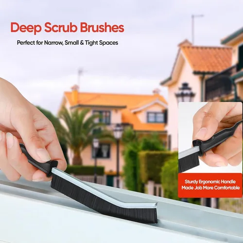 Vista 8 de Juego de cepillos de limpieza para grietas, herramientas de limpieza dura para lechada de baño, rieles de ventanas y puertas de ducha, limpieza