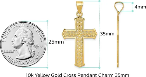 Vista 5 de Colgante de cruz de oro amarillo macizo de 10 quilates, 1.378 in x 0.748 in, regalos de joyería para mujeres, esposa, mamá, regalos para hombres