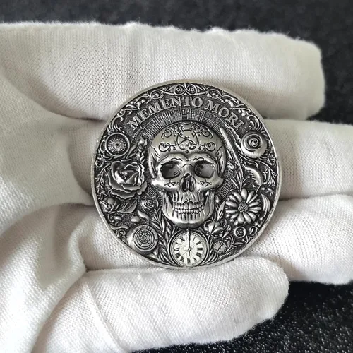 Vista 3 de Memento Mori & Vivere Moneda de Desafío - Símbolos Duales de la Transitoriedad y Vitalidad de la Vida - Regalo Estoico Inspiracional (Paquete de 10)