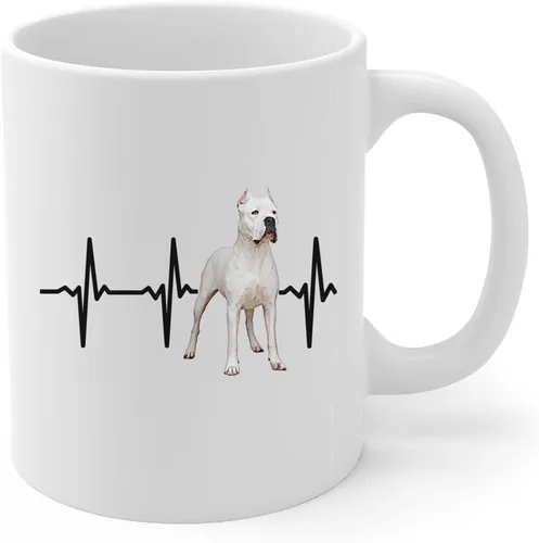 Vista 2 de Standing Dogo Argentino Heartbeat Lifeline Taza de café de cerámica blanca 11oz