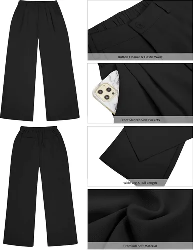 Vista 5 de GRAPENT Pantalones de pierna ancha para mujer, para trabajo, negocios, casual, de cintura alta, pantalones de vestir fluidos para la oficina