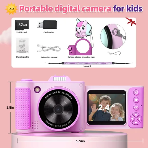 Vista 9 de Cámara para niños, regalos de Navidad y cumpleaños para niños y niñas de 3 a 12 años, cámaras de video digitales HD mejoradas para niños, juguetes