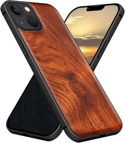 Vista 18 de Carveit Funda magnética de madera para iPhone 13 Mini [madera natural y TPU suave negro] funda protectora de madera única y elegante a prueba