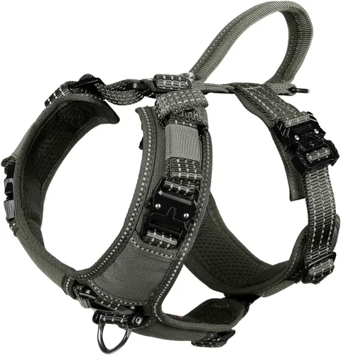 Vista 13 de ICEFANG Arnés de correa para perro con accesorios de metal, para perro de tamaño pequeño, chaleco K9, acolchado suave en forma de Y, arnés ajustable