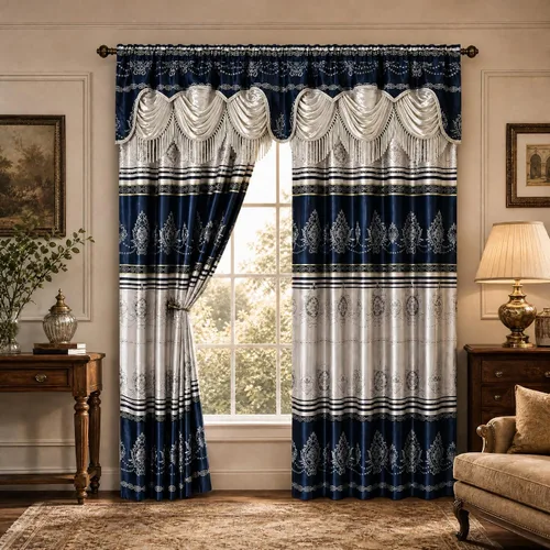 Vista 10 de GOHD Harmony Horizon. Panel de cortina jacquard con cenefa de lujo adjunta. Juego de 2 piezas. Cada pieza de 54 pulgadas de ancho x 90 pulgadas