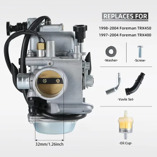 Vista 3 de Carburador FourTrax 300 para Honda TRX300 TRX350 Carb, Rancher 350, Foreman 400 450 con filtro de aire y aceite, cepillo de limpieza