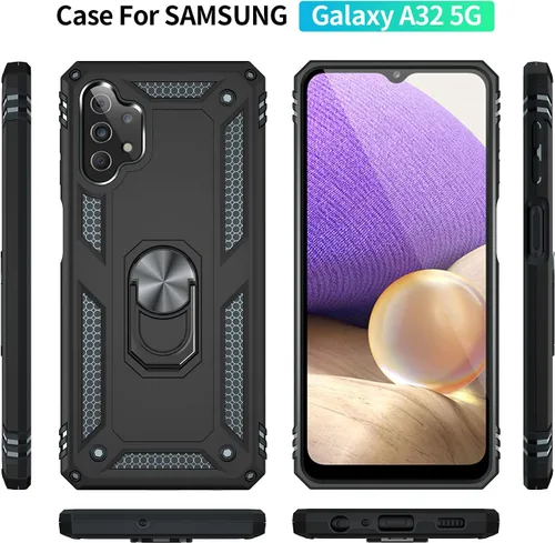 Vista 3 de Funda para Galaxy A32 5G, A32 5G, con protector de pantalla, [grado militar] 16 pies, cubierta probada contra caídas con soporte magnético para Negro