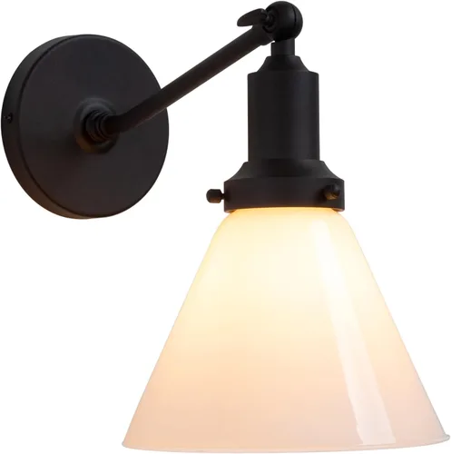 Vista 17 de PERMO Aplique doble vintage industrial negro 2 luces apliques de pared con embudo de vidrio acampanado pantalla de vidrio de leche antiguo