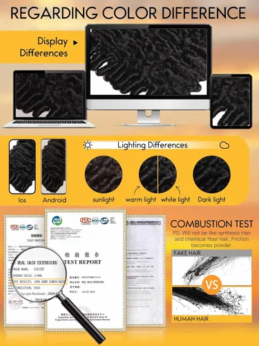 Vista 7 de Extensiones de cabello humano Remy rizado birmano con clip, color negro #1B Natural negro