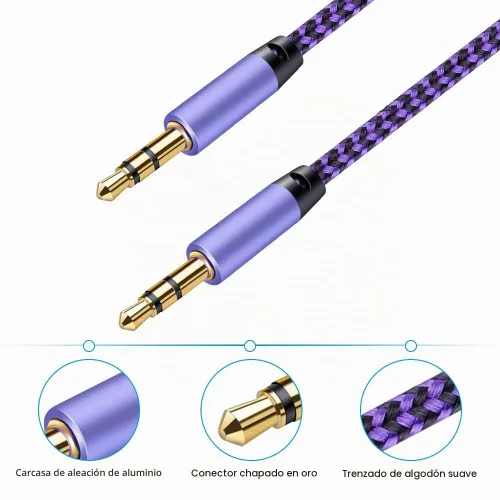 Vista 5 de AILKIN Cable AUX para automóvil, paquete de 2 cables de audio auxiliar de 0.138 in, acordes auxiliares estéreo trenzados compatibles
