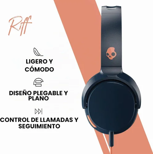 Vista 3 de Skullcandy Riff - Auriculares con cable con enchufe AUX de 0.138 in, color azul/atardecer