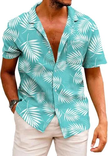 Vista 63 de KYKU - Camisa hawaiana funky para hombre, ropa tropical para vacaciones en Palm Beach
