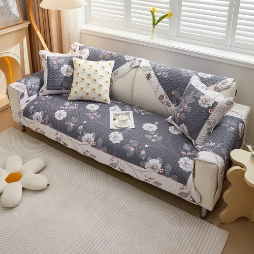 Vista 3 de Funda de algodón con retazos para sofá, funda acolchada con estampado floral de granja para sofá modular, funda antideslizante para sofá seccional
