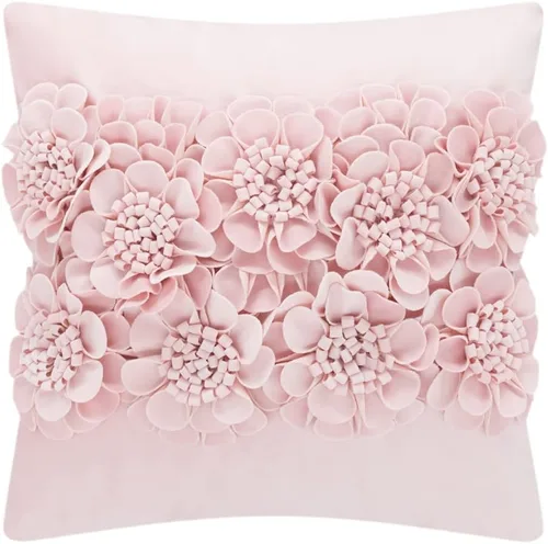 Vista 12 de JWH Fundas de cojines decorativos con flores 3D hechas a mano, estéticas, fundas de almohadas de acento floral, fundas de almohada de terciopelo Azul