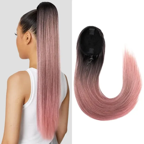 Vista 32 de SEIKEA Extensiones de cola de caballo con cordón, larga y recta, cola de caballo falsa, natural, suave, extensiones de cabello sintético resistente