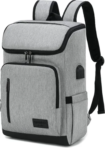 Vista 7 de YALUNDISI - Mochila vintage con puerto de carga USB para mujeres y hombres para laptop y viajes, Negro, 15,6 pulg.