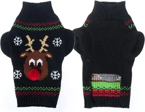 Vista 4 de Suéter festivo para mascota con diseño de reno Suéter para perro navideño Prendas tejidas cálidas para invierno par a mascotas, m Reno de dibujos