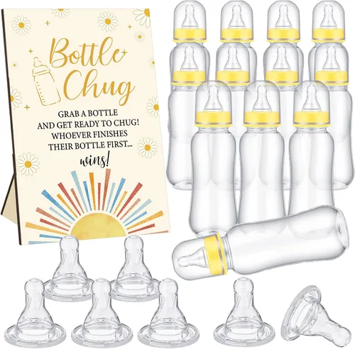 Vista 29 de TrelaCo Safari Cool Baby Shower Games Bottle Chug Sign Wooden Jungle Animals Set de regalo para revelación de género suministros de fiesta y 12