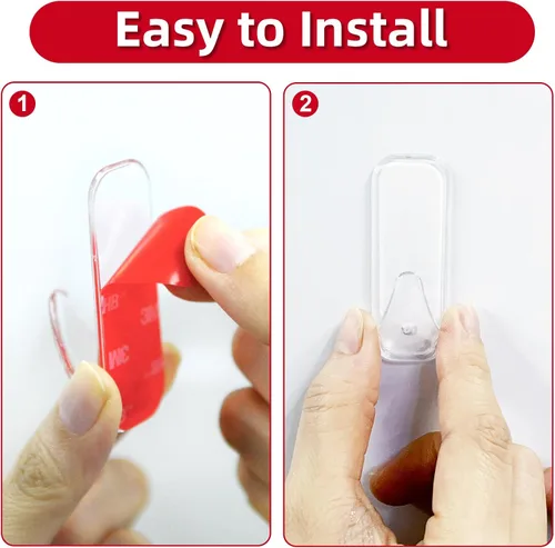 Vista 3 de Ganchos de pared para colgar de servicio pesado, 12 grandes autoadhesivos de pared con 16 tiras sin daño, adhesivo transparente para llaves, ducha