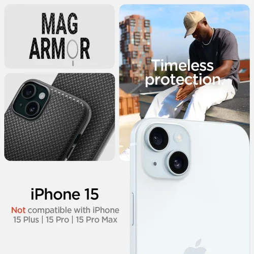 Vista 10 de Spigen Mag Armor MagFit - Funda diseñada para iPhone 15, para iPhone 14 (2023) [protección de grado militar] compatible con MagFit, color negro mate