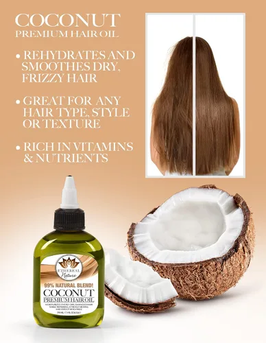 Vista 6 de Ethereal Nature Mezcla de aceite para el cabello 99% natural de coco 7.10 fl oz, transparente
