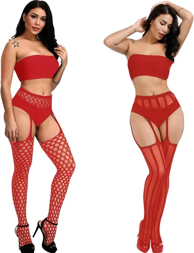 Vista 3 de DRESHOW 6 Pack Fishnet Garter Belt Stocking Suspender Pantyhose Tights Thigh High Pantyhose