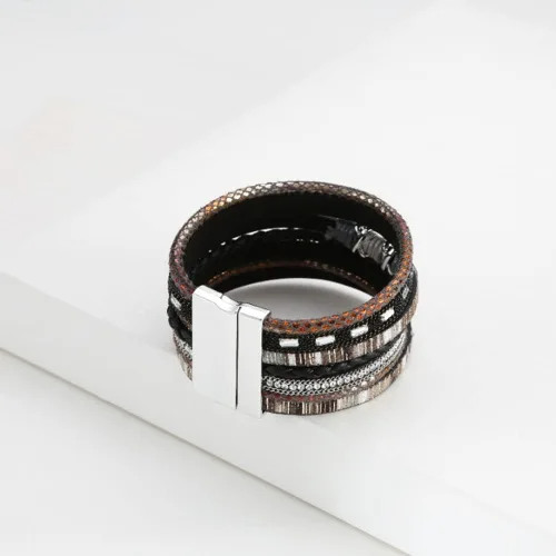 Vista 6 de Pulsera multicapa de cuero Pulsera de señoras cierre de mujer