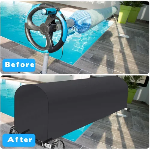 Vista 6 de Woanger Carrete solar para piscina de servicio pesado, cubierta enrollable para piscina, resistente al agua y a los rayos UV (18 pies, negro)