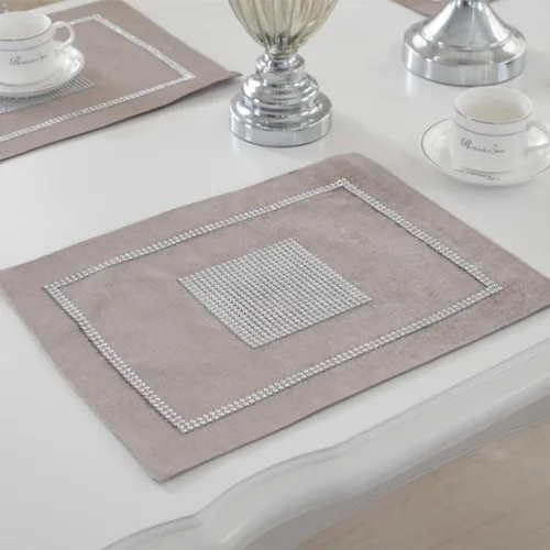 Vista 2 de Paquete de 4, manteles individuales elegantes de 12 x 16 pulgadas, manteles individuales clásicos y elegantes con lentejuelas y diamantes