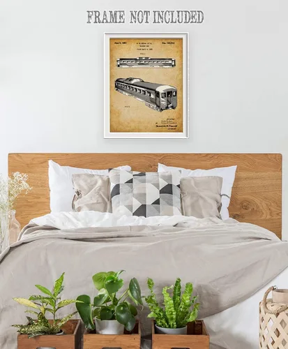 Vista 6 de Patente de coche ferroviario de pasajeros - Decoración clásica de tren, exhibición de pared de transporte ferroviario de locomotora, gran regalo