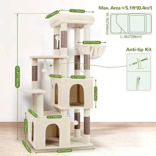 Vista 7 de Globlazer Torre de Gato para Gatos de Interior, Árboles de Gato de Alta Resistencia para Gatos Grandes Gatos Adultos Grandes Torre de Gato Maine