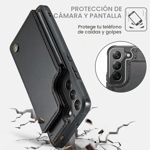 Vista 5 de Vinich Funda tipo cartera para Samsung Galaxy S22 con tarjetero, bloqueo RFID, ranuras de crédito, función atril, a prueba de golpes, para Galaxy