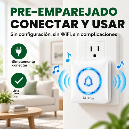 Vista 4 de Timbre inalámbrico con luz, 60 campanillas, color blanco
