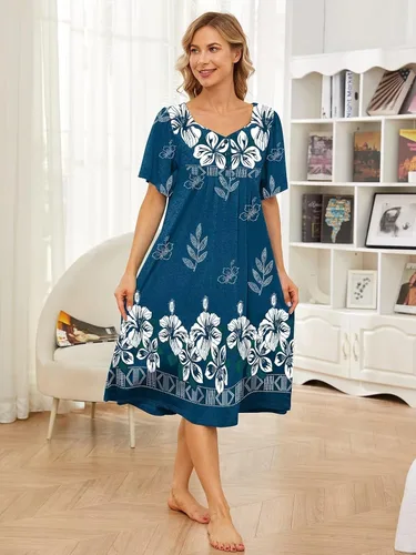 Vista 5 de Vestido de casa con bolsillos para mujer, camisón, vestido de manga corta de descanso, disponible en tallas S-3XL