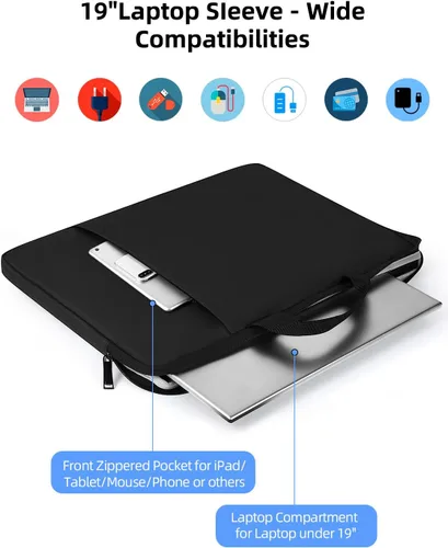 Vista 3 de EVICIV Funda para portátil de 19 pulgadas, bolsos de mano protectores 360°, funda para computadora portátil con bolsillo y cremallera para monitor