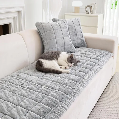 Vista 18 de JIAN YA NA Funda para Sofá Seccional, Divertida Funda de Chenilla Difusa para Sofá, Protector de Muebles Antideslizante para Mascotas y Niños, Sofá