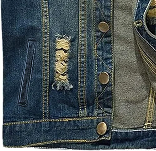 Vista 8 de NASKY Chaleco de mezclilla retro rasgado, sin mangas, chaleco y chaqueta de mezclilla