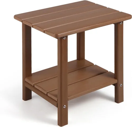 Vista 13 de Apolimi Adirondack - Mesa auxiliar para exteriores, mesa auxiliar de patio resistente de 2 niveles, resistente a la intemperie, mesa auxiliar sólida
