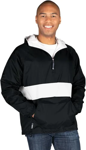 Vista 15 de Charles River Apparel Jersey clásico a rayas unisex, cortavientos resistente al agua para hombres y mujeres Negro